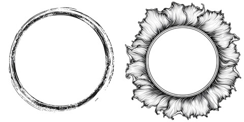 Round circular banner frames, borders, vector hand drawn. Generative AI.