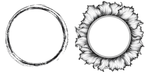 Round circular banner frames, borders, vector hand drawn. Generative AI.