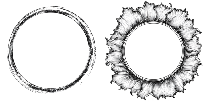 Round circular banner frames, borders, vector hand drawn. Generative AI. - Powered by Adobe
