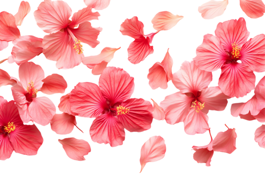 Pink Hibiscus Flowers and Petals Isolated on Transparent Background