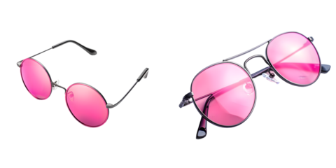 Round pink mirror gun metal sunglasses. Generative AI.