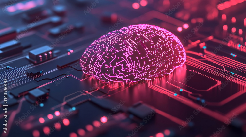 Poster innovative digital circuit environment a futuristic view on ai brain technology visualization