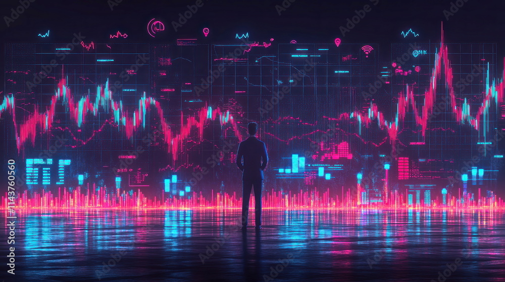 Leinwandbilder Blur Background of Analyzing data trends business insights virtual space digital visualization future