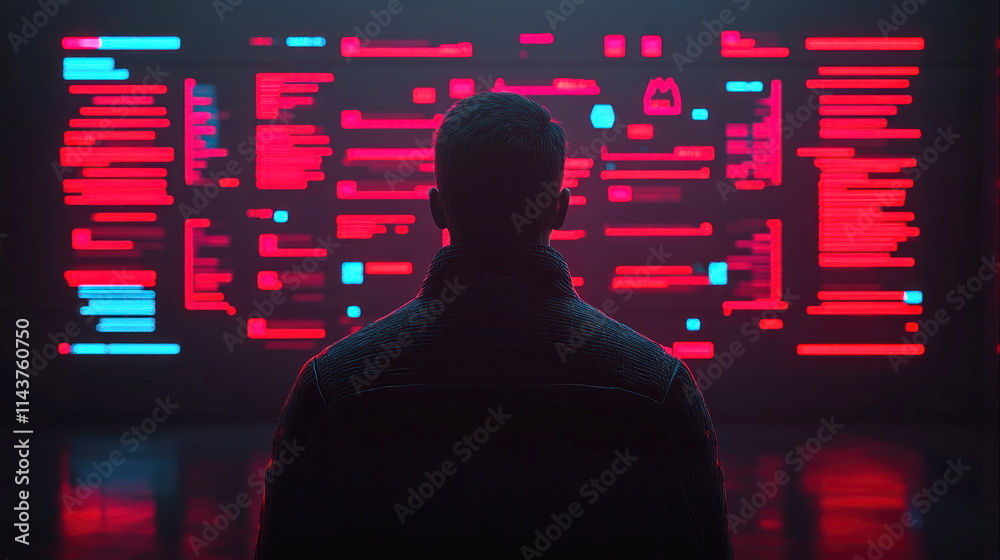 Poster data analysis action futuristic environment digital visualization technology perspective blur backgr