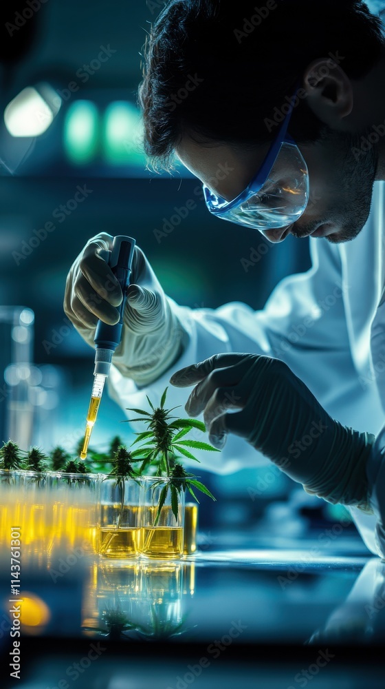 Aufkleber researchers conduct experiments with plants and liquids in a modern laboratory setting