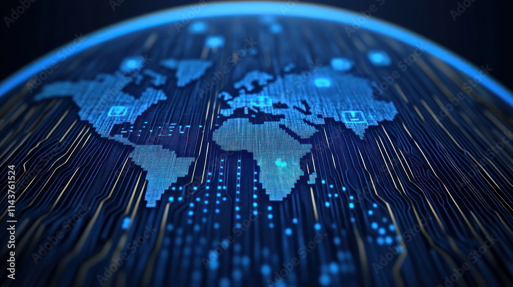 Poster Infographic map of global digital connectivity technology and data visualization insights