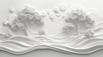 abstract background with a white tree and golden leaves, 3D mural wallpaper with tree and soft marble stone, 3D moral art wallpaper with a white marble texture and polished stone surface.