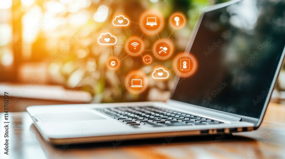 Aufkleber cloud technology integration for business solutions modern workspace digital environment
