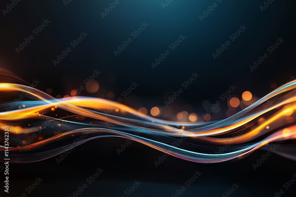 Poster this image captures a dynamic swirl of light and vibrant energy, featuring luminous waves and bokeh 