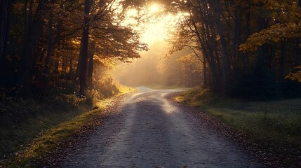 Road leading toward a sunrise with soft light illuminating the path symbolizing a hopeful new beginning