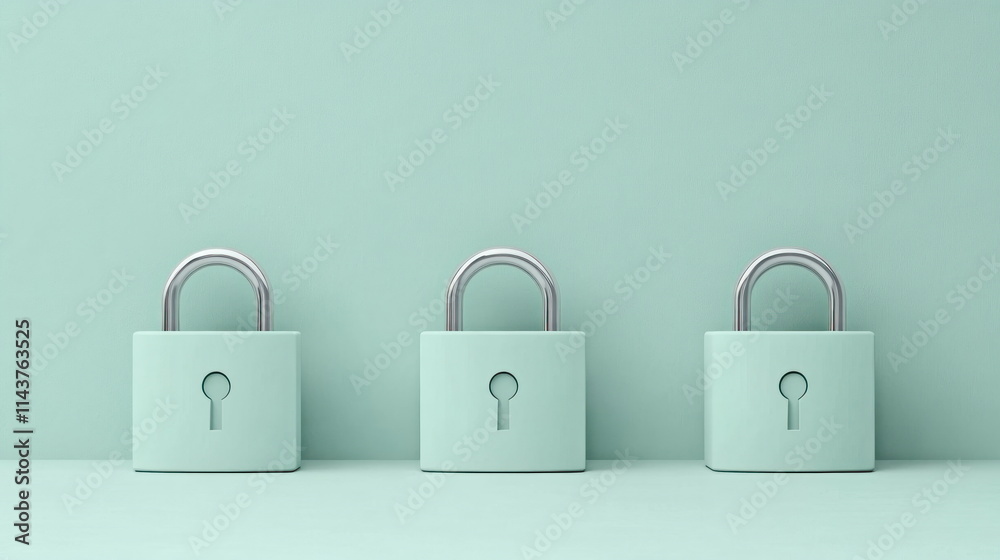 Aufkleber securing data padlocks on mint green background digital security minimalist design