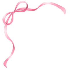なびくピンクの蝶結びリボンの水彩風イラスト