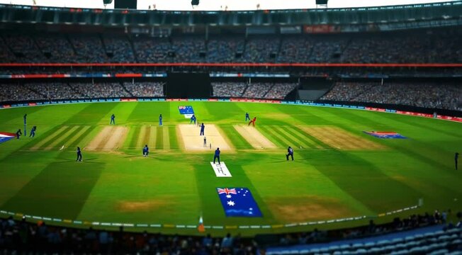 Cricket stadium background with flag and trophy.animation