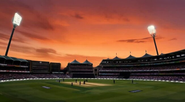 Cricket stadium background with flag and trophy.animation