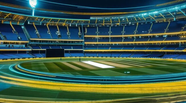 Cricket stadium background with flag and trophy.animation