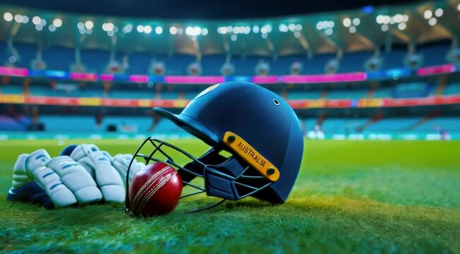 Cricket stadium background with flag and trophy.animation