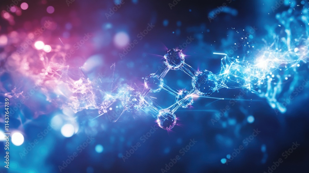 Poster detailed visualization of molecular bonding structures in an abstract, ethereal environment showcasi