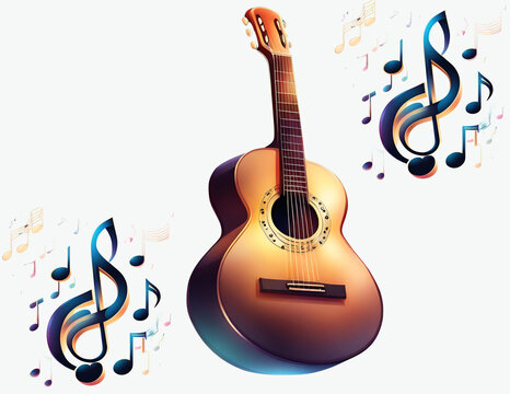 Guitar with music notes