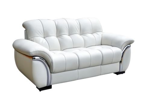 Elegant leather sofa with chrome accents, perfect for modern interiors