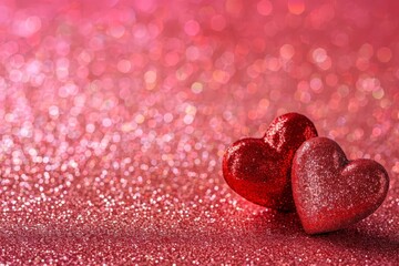 Obraz premium Two Red Hearts on Glitter Background