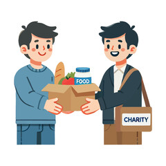 illustration of a man donating a box of food to charity in flat design