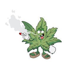 Green marijuana weed leaf cartoon drawing and illustration