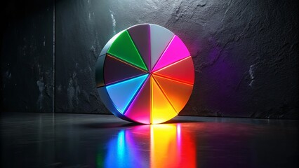 Illuminated Circular Chart with Eight Vibrant Segments on Dark Background
