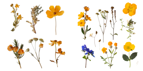 collection of pressed flowers. Generative AI.