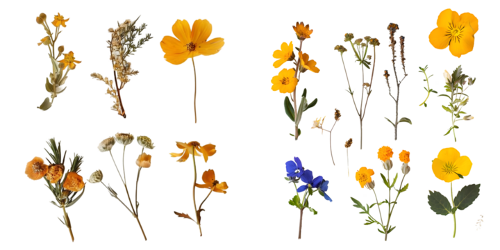 collection of pressed flowers. Generative AI.