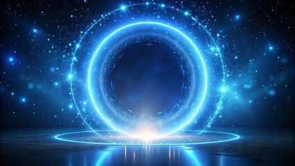 Obraz premium Glowing Circular Portal with Sparkling Particles on Reflective Surface