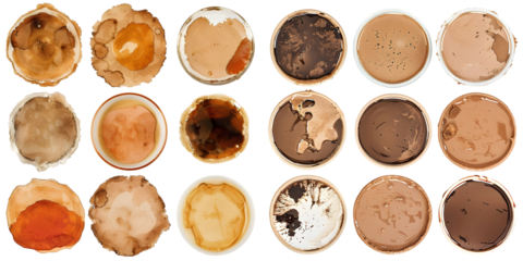Set of Coffee stains isolated on a white background. Royalty high-quality free stock PNG image of Coffee and Tea Stains Cup Bottoms. Generative AI.