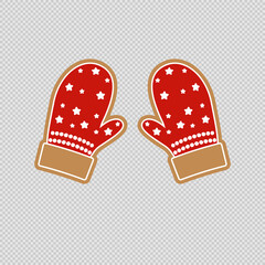 Cookies in the form of mittens isolated on a transparent background. Vector.