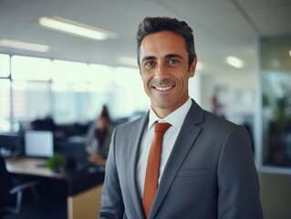 Naklejka premium Portrait Attractive hispanic young confident business man in business professional working office