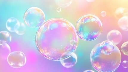 Naklejka premium Set of realistic colorful soap bubbles on white background,Soap bubbles for vector illustrations,3d pink soap ball. Realistic rainbow water bubble,Pink soap bubbles float,copy space.