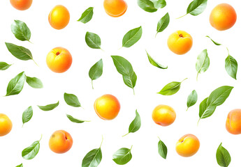 Obraz premium Apricots and Leaves Isolated on White Background