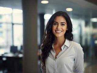 Naklejka premium Portrait Attractive hispanic young confident business woman in business professional working office