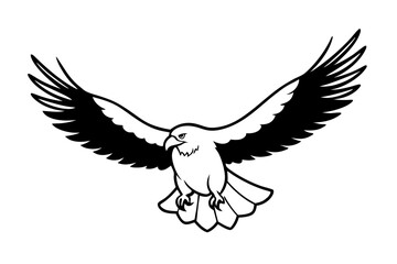 Majestic Bald Eagle in Mid-Flight with Wings Spread Wide - Black and White Vector Drawing