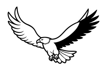 Majestic Bald Eagle in Mid-Flight with Wings Spread Wide - Black and White Vector Drawing