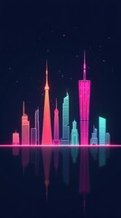 Obraz premium Glowing Neon City Skyline at Night