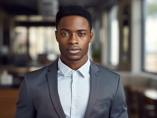 Portrait Attractive African young confident business man in business professional working office.