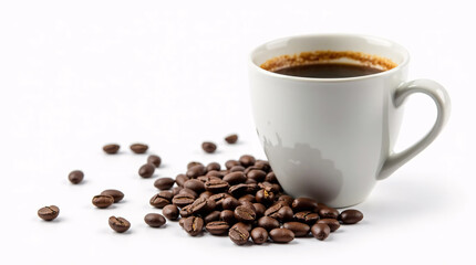 Obraz premium White cup, filtered coffee, and coffee beans