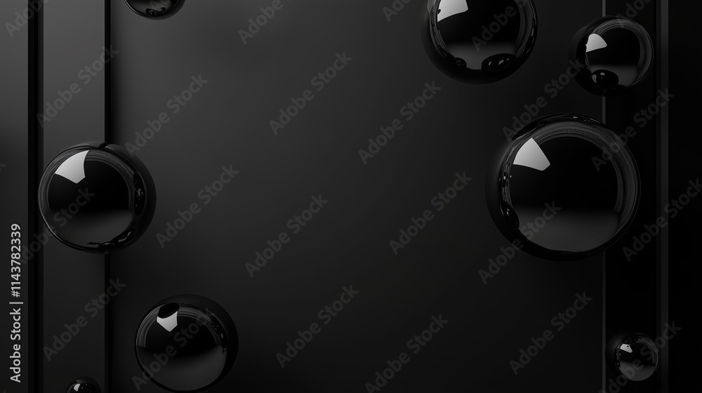 Poster abstract black surface with glossy bubbles creating a modern artistic effect in a minimalistic desig