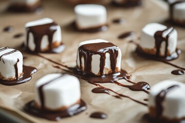 Chocolate covered marshmallow treats rustic kitchen setting