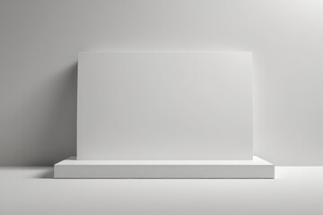 blank white square display stand on a gray background