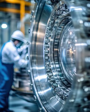 Close-up view of a nuclear reactor core showcasing intricate design and engineering during routine maintenance at a power facility