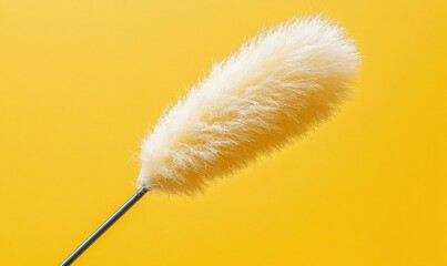 A fluffy yellow duster against a bright yellow background.