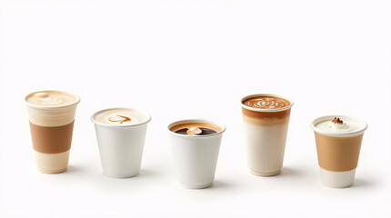 Coffee varieties in a paper cup