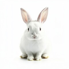 Obraz premium Cute white rabbit sitting and looking at camera