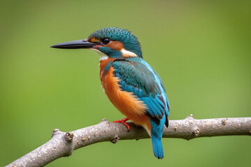 Kingfisher perched on branch with colorful plumage