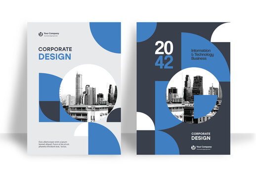 Business Report Cover Template &ndash; Blue and Black graphic elements Geometric Layout (A4)